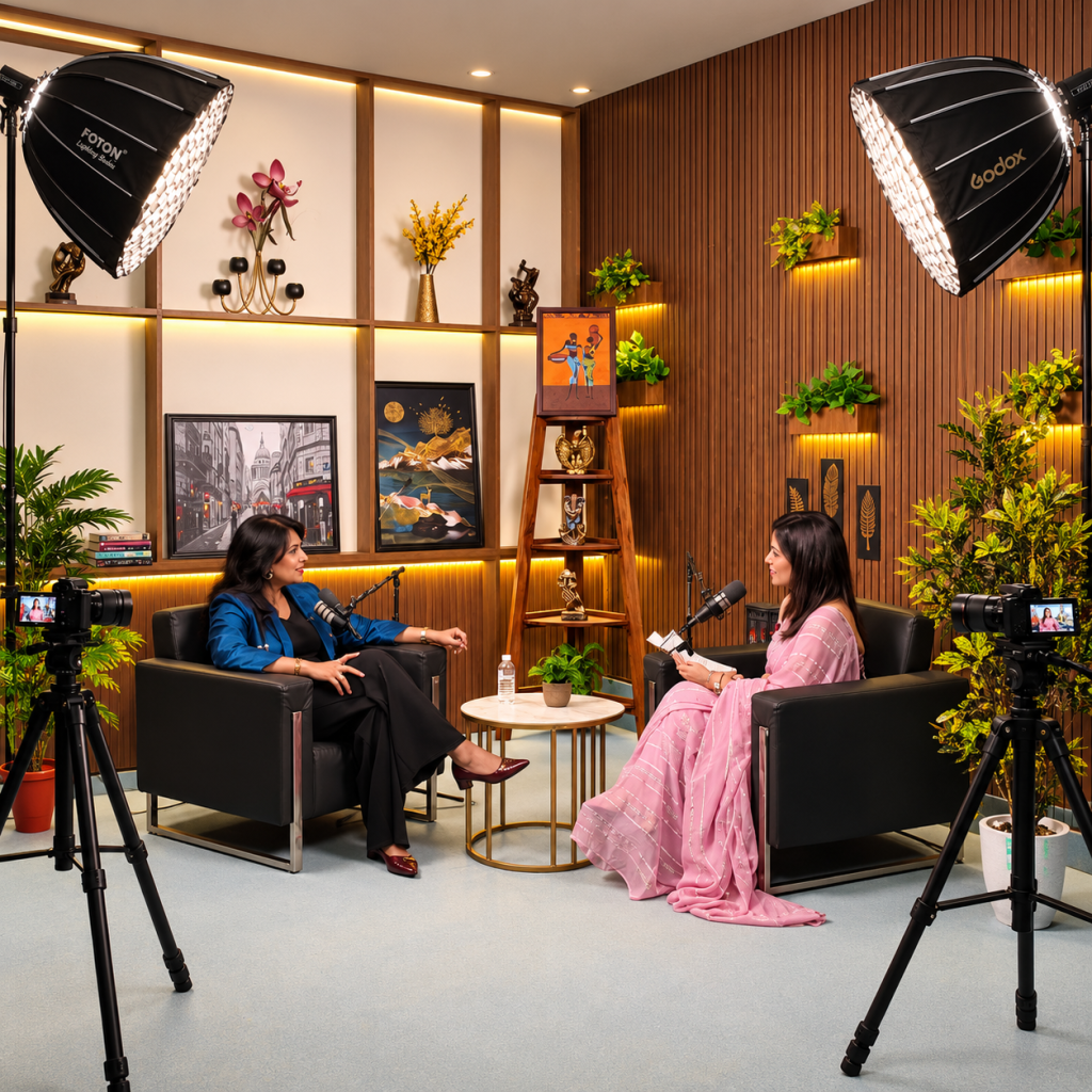 Podcast-recording-studio-setup-in-gurgaon-for-rent-youtuber-content-creators-theflyingkitestudios